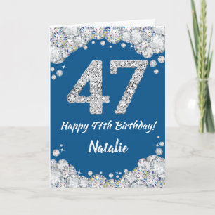 Happy 47. Geburtstag Blue and Silver Glitzer Card Karte
