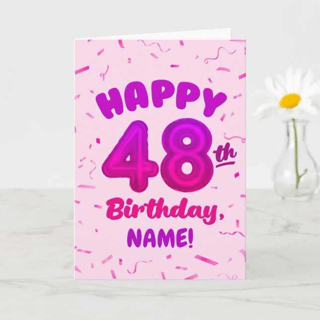 Happy 48th Birthday Card with Custom Name Karte (Kleine Pflanze)