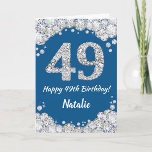 Happy 49. Geburtstag Blue and Silver Glitzer Card Karte