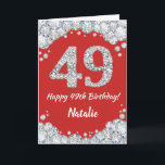 Happy 49. Geburtstagskarte Rot und Silber Glitzer  Karte<br><div class="desc">Glückliche 49. Geburtstagskarte Rot und Silber Glitzer Card mit personalisiertem Namen. Für weitere Anpassungen klicken Sie bitte auf die Schaltfläche "Anpassen" und verwenden Sie unser Designwerkzeug,  um diese Vorlage zu ändern.</div>