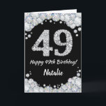 Happy 49. Geburtstagskarte Schwarz/Silber Glitzer  Karte<br><div class="desc">Glückliche 49. Geburtstagskarte Black and Silver Glitzer Card mit personalisiertem Namen. Für weitere Anpassungen klicken Sie bitte auf die Schaltfläche "Anpassen" und verwenden Sie unser Designwerkzeug,  um diese Vorlage zu ändern.</div>