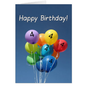 Happy 4. Geburtstag Farbige Ballons in einem blaue