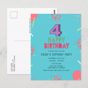 Happy 4. Geburtstag Kinder Party Postkarte