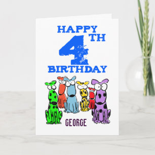 Happy 4. Geburtstagskartoon Hunde (Name) Jungs-Kar Karte