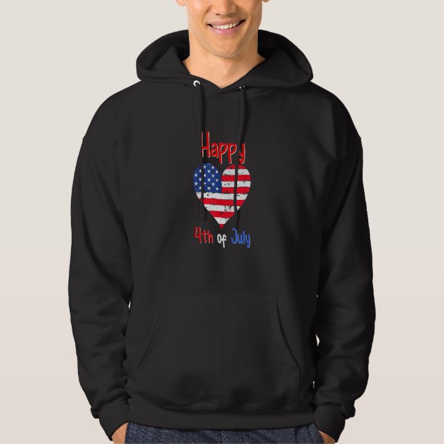 Happy 4. Juli American Flag Herz Hoodie (Vorderseite)