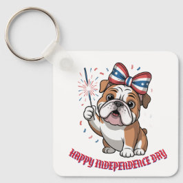 "Happy 4. Juli" Patriotic Bulldog Custom Schlüsselanhänger
