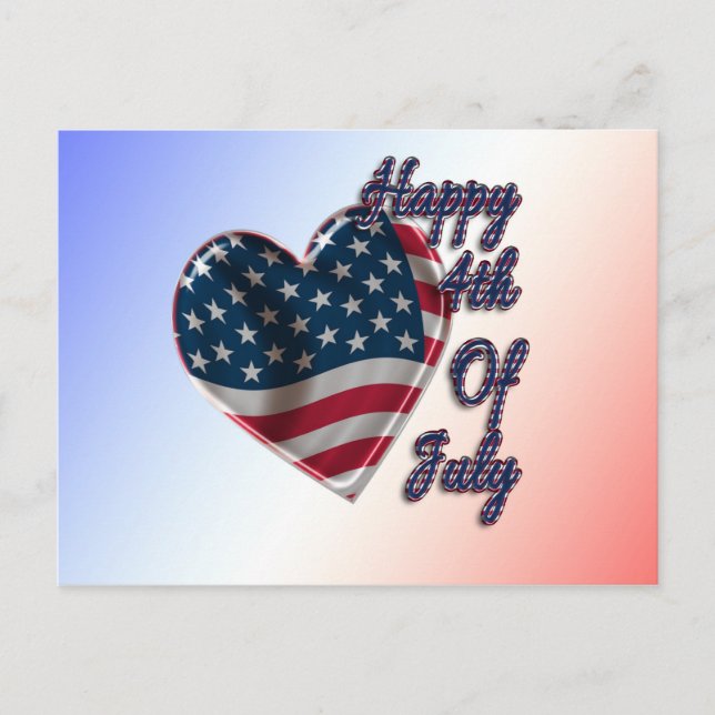 Happy 4. Juli USA Flag Herz Postkarte (Vorderseite)
