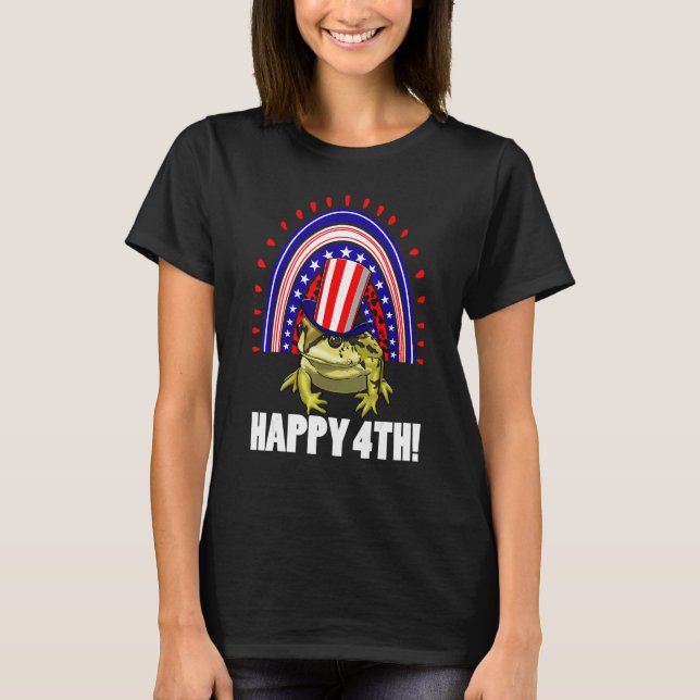 Happy 4Th American Flag Rainbow Frog  Women Frog L T-Shirt (Vorderseite)