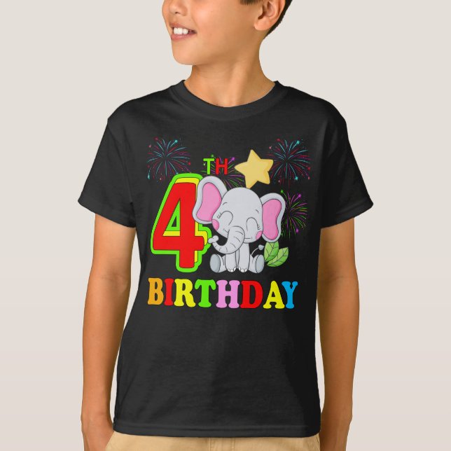 Happy 4th Birthday Boy Baby Elephant Kid - Four T-Shirt (Vorderseite)