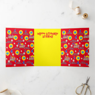Happy 4th Birthday Card, #4 Birthday Yellow Red Dreifach Gefaltete Karte