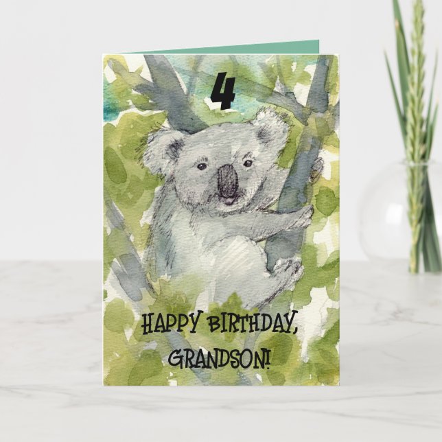 Happy 4th Birthday Grandson Koala Wildlife Karte (Vorderseite)