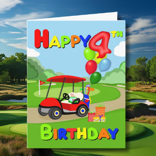 Happy 4th Birthday Red Boys Golf Card Karte