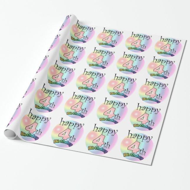 Happy 4th Birthday (roze) Geschenkpapier (Ungerollt)