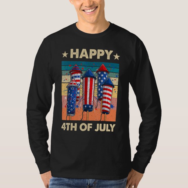 Happy 4th Of July American Flag Fireworks Patrioti T-Shirt (Vorderseite)