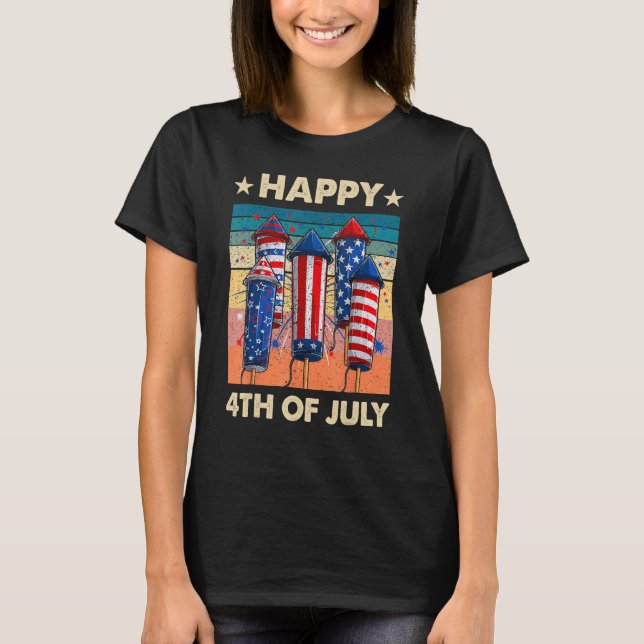Happy 4th Of July American Flag Fireworks Patrioti T-Shirt (Vorderseite)