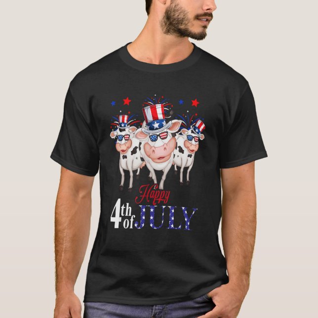 Happy 4th Of July American Flag Three Cute Cows Fi T-Shirt (Vorderseite)