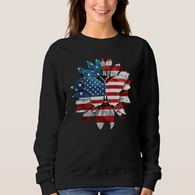 Happy 4th Of July Butterflies Sunflower US Flag Pa Sweatshirt (Vorderseite)