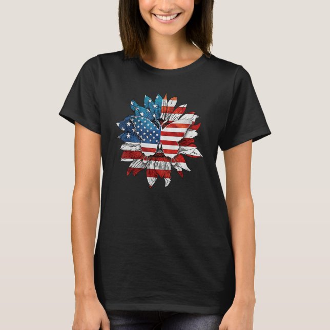 Happy 4th Of July Butterflies Sunflower US Flag Pa T-Shirt (Vorderseite)