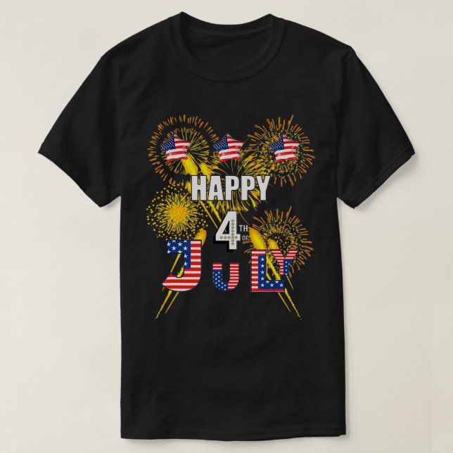 HAPPY 4TH OF JULY FLAG, FIREWORKS BALLOONS MEN WOM T-Shirt (Design vorne)