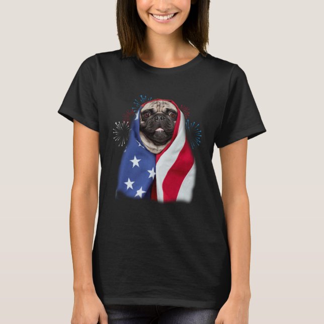 Happy 4th Of July Pug Wearing American Flag Pride T-Shirt (Vorderseite)