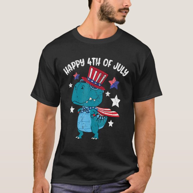 Happy 4th Of July Rex Dino Dinosaur T-Shirt (Vorderseite)