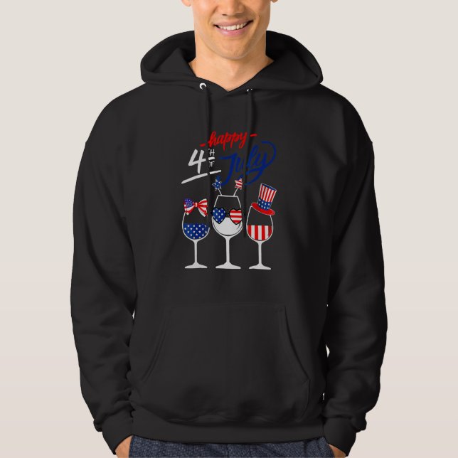 Happy 4th Of July Wine Glass US American Flag  Dri Hoodie (Vorderseite)