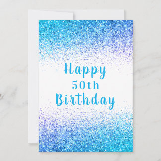 Happy 50. Blue Glitzer Typografie Geburtstag Karte