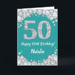 Happy 50. Geburtstag Aquamarine und Silberne Glitz Karte<br><div class="desc">Herzlichen Glückwunsch zum 50. Geburtstag Aquamarin Türkisaqua und Silver Glitzer Card mit personalisiertem Namen. Für weitere Anpassungen klicken Sie bitte auf die Schaltfläche "Anpassen" und verwenden Sie unser Designwerkzeug,  um diese Vorlage zu ändern.</div>