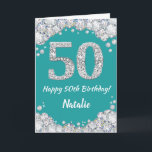 Happy 50. Geburtstag Aquamarine und Silberne Glitz Karte<br><div class="desc">Herzlichen Glückwunsch zum 50. Geburtstag Aquamarin Türkisaqua und Silver Glitzer Card mit personalisiertem Namen. Für weitere Anpassungen klicken Sie bitte auf die Schaltfläche "Anpassen" und verwenden Sie unser Designwerkzeug,  um diese Vorlage zu ändern.</div>
