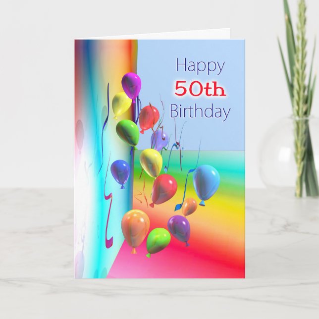 Happy 50. Geburtstag Ballon Wall Karte (Vorderseite)