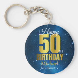 Happy 50. Geburtstag Blue Gold Schlüsselanhänger