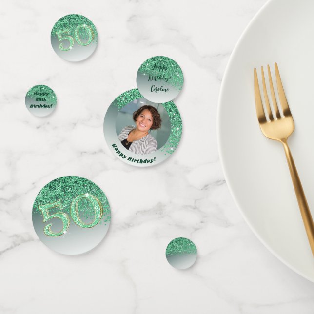Happy 50. Geburtstag Chic Falling Green Glitzer Konfetti (Gruppe)