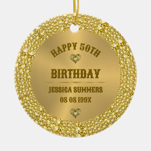 Happy 50. Geburtstag Diamonds & Gold Keramik Ornament (Vorne)