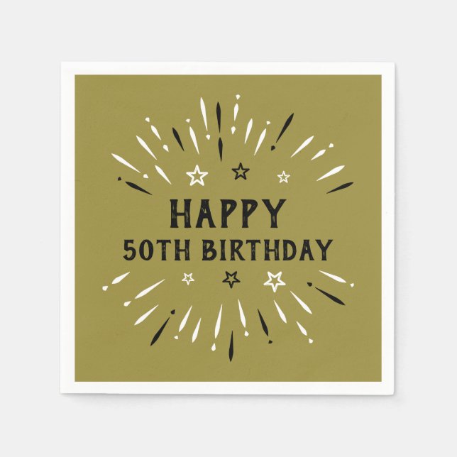 Happy 50. Geburtstag Feuerwerk Gold Schwarz-weiß Serviette (Vorderseite)