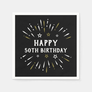 Happy 50. Geburtstag Feuerwerk Schwarz-weiß Gold Serviette