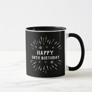 Happy 50. Geburtstag Feuerwerk Schwarz-weiß Gold Tasse
