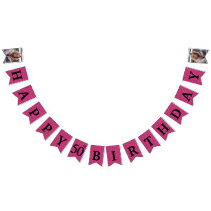 Happy 50. Geburtstag Foto Hot Pink Glitter Wimpelkette