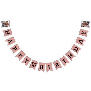 Happy 50. Geburtstag Foto Rose Gold Glitter Wimpelkette