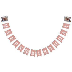 Happy 50. Geburtstag Foto Rose Gold Glitter Wimpelkette