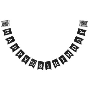Happy 50. Geburtstag Foto Schwarz Glitter Wimpelkette
