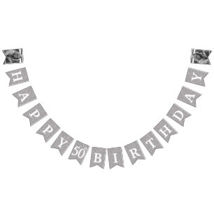 Happy 50. Geburtstag Foto Silberner Glitzer Wimpelkette