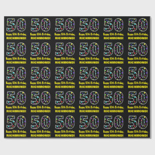 Happy 50. Geburtstag, Fun Colorful Stars Muster 50 Geschenkpapier
