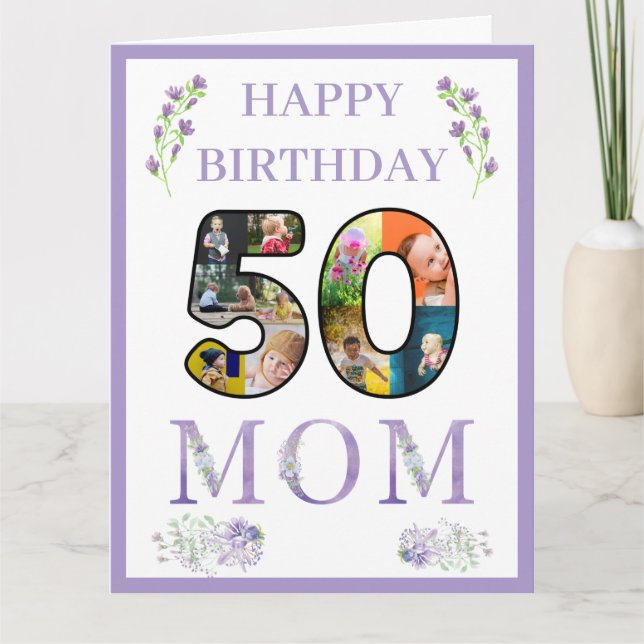 Happy 50. Geburtstag Mama Foto Collage Template Karte (Vorderseite)