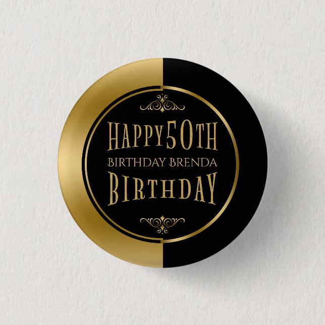 Happy 50. Geburtstag Modernes geometrisches Schwar Button (Vorderseite)