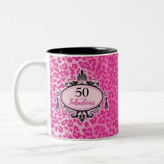 Happy 50. Geburtstag Pink Leopard 50 und Fabulous Zweifarbige Tasse