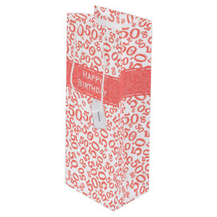 Happy 50. Geburtstag Random Number Pattern Coral Geschenktüte Für Weinflaschen