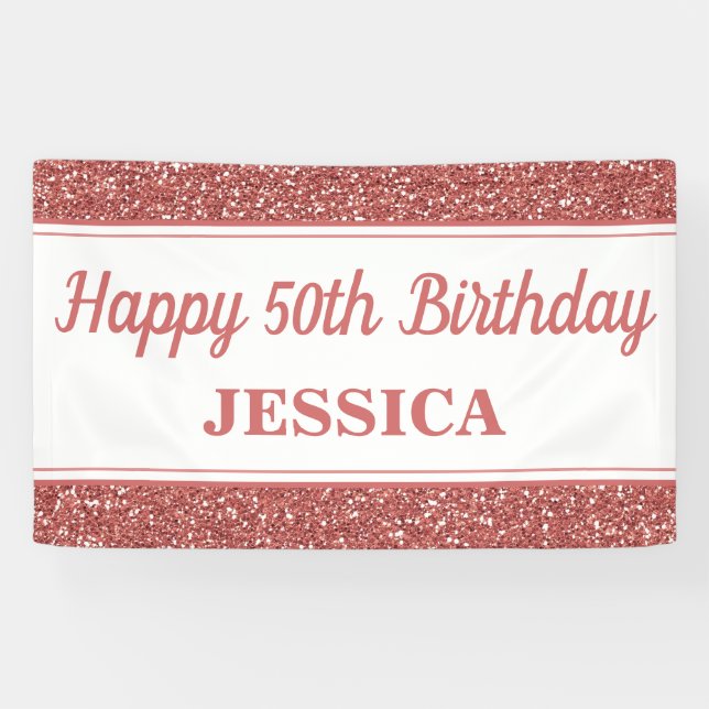 Happy 50. Geburtstag Rose Gold Glitzer Banner (Horizontal)