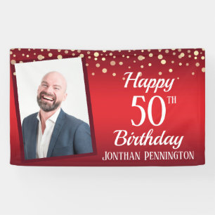 Happy 50. Geburtstag Rot mit Confetti Ein Foto Banner