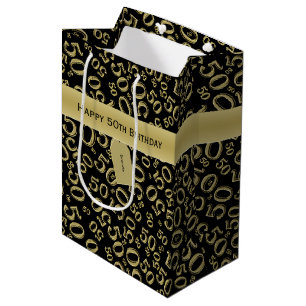 Happy 50. Geburtstag Zahlenmuster Schwarz/Gold Mittlere Geschenktüte
