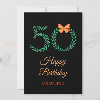 Happy 50. Geburtstags Greenery Butterfly Card